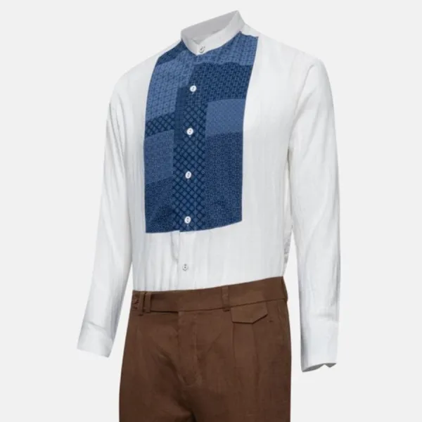 Áo Sơ Mi Nam F2 Fashion & Freedom Linen SMM220-TPXD-S-0224 Màu Trắng Phối Xanh Size S