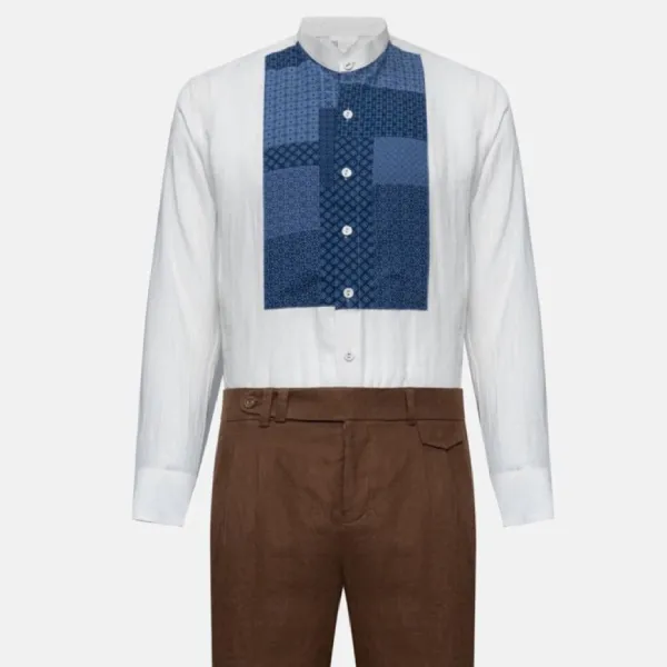 Áo Sơ Mi Nam F2 Fashion & Freedom Linen SMM220-TPXD-S-0224 Màu Trắng Phối Xanh Size S