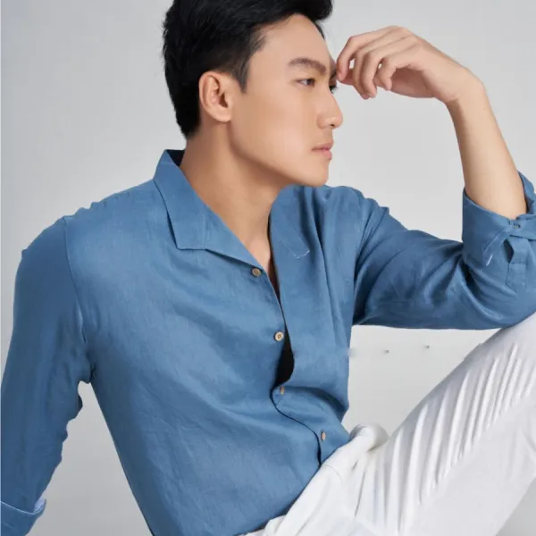 Áo Sơ Mi Nam F2 Fashion & Freedom Linen The New Cool SMM219-XX-S-0323 Màu Xanh Xám Size S