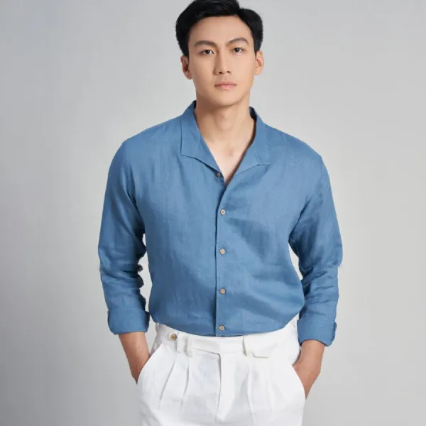 Áo Sơ Mi Nam F2 Fashion & Freedom Linen The New Cool SMM219-XX-S-0323 Màu Xanh Xám Size S