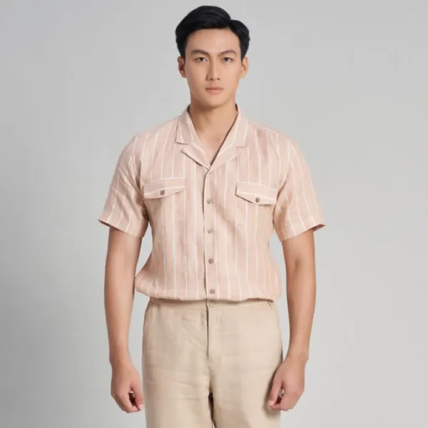 Áo Sơ Mi Nam F2 Fashion & Freedom Linen The New Cool SMMN026-HST-M-032 Màu Hồng Nude Size M