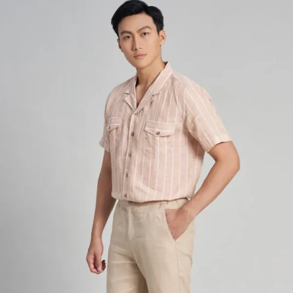 Áo Sơ Mi Nam F2 Fashion & Freedom Linen The New Cool SMMN026-HST-M-032 Màu Hồng Nude Size M