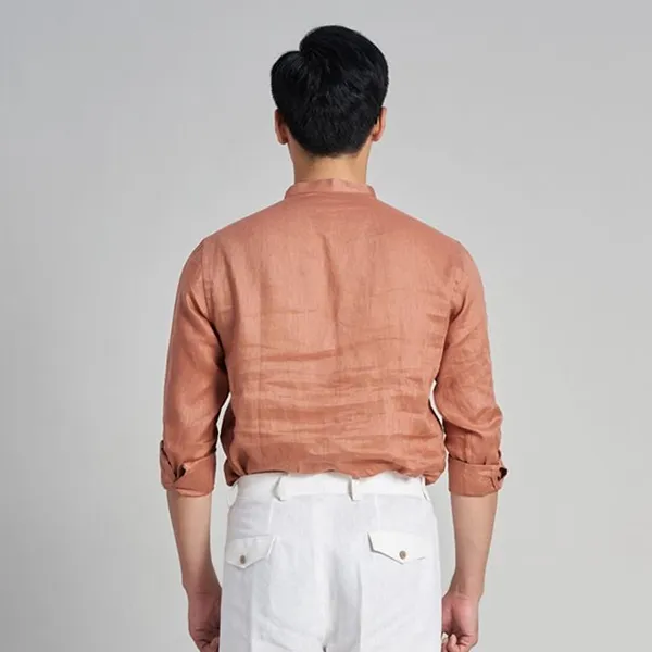 Áo Sơ Mi Nam F2 Fashion & Freedom Men's Orange Linen Shirt SMM211-CD-S-0622 Màu Cam Size S