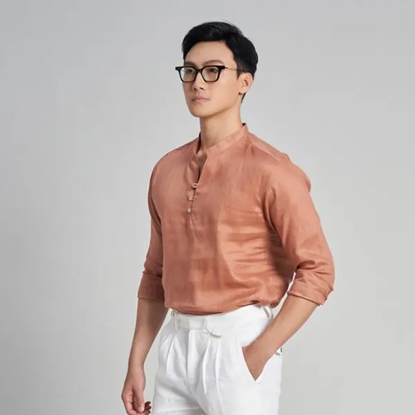 Áo Sơ Mi Nam F2 Fashion & Freedom Men's Orange Linen Shirt SMM211-CD-S-0622 Màu Cam Size S
