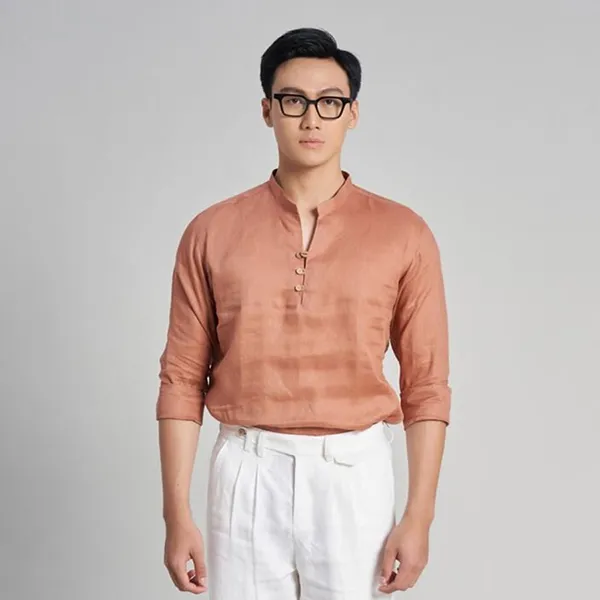 Áo Sơ Mi Nam F2 Fashion & Freedom Men's Orange Linen Shirt SMM211-CD-S-0622 Màu Cam Size S