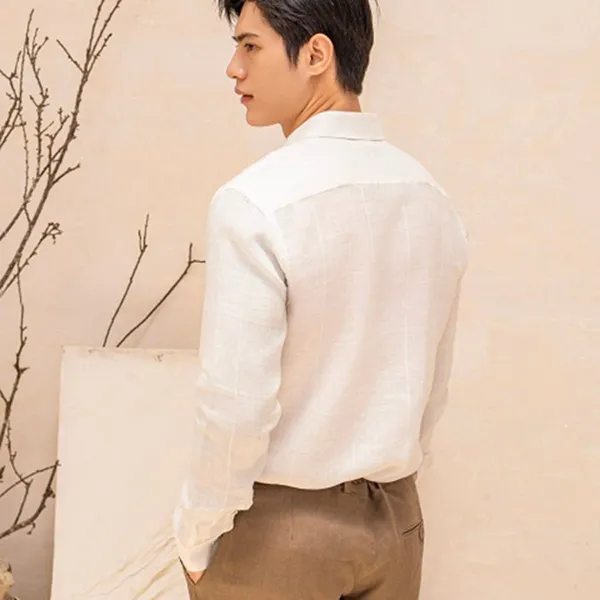 Áo Sơ Mi Nam F2 Fashion & Freedom Men's White Linen Shirt With Raised Stitching SMM215-TCN-S-0822 Màu Trắng Size S