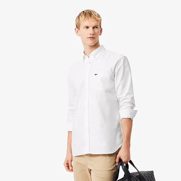 Áo Sơ Mi Nam Lacoste Regular Fit Cotton Oxford Shirt CH1911 - 001 Màu Trắng Size 41