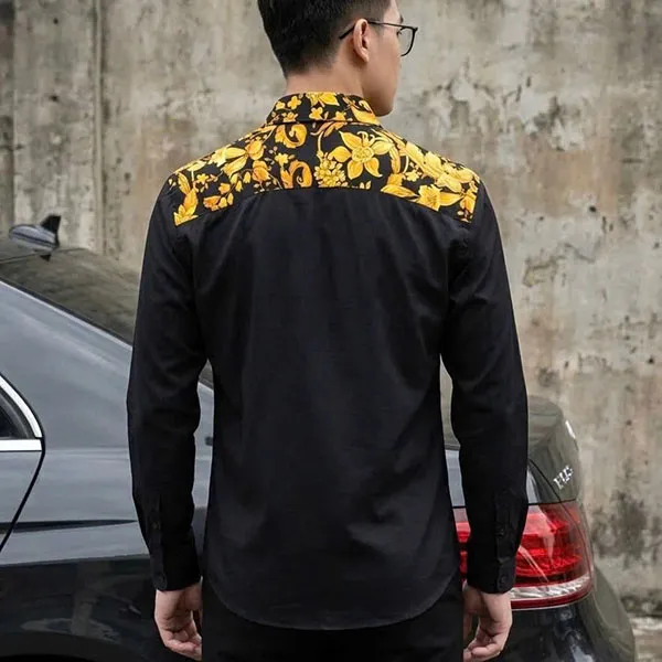 Áo Sơ Mi Nam Versace Jeans Couture Cotton Shirt Black Màu Đen Họa Tiết Size 38