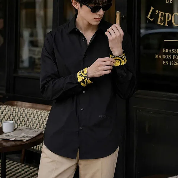 Áo Sơ Mi Nam Versace Long Sleeve Black Màu Đen Size 38