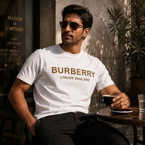 Áo Thun Nam Burberry T-Shirt White With Brown Lettering 8104234 Màu Trắng Size S