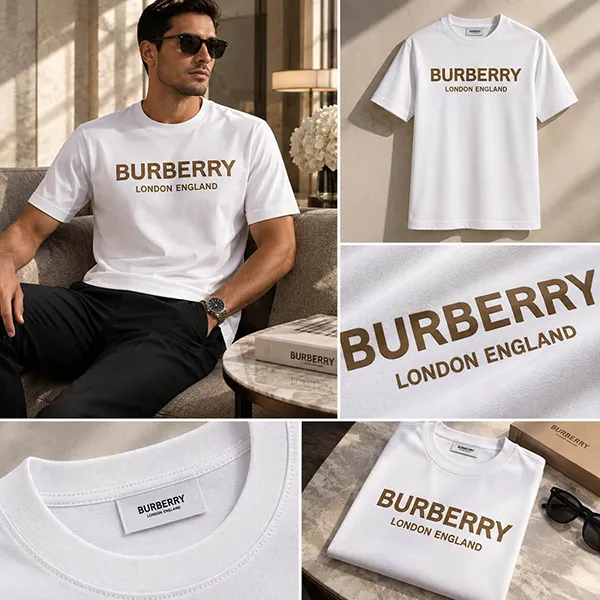 Áo Thun Nam Burberry T-Shirt White With Brown Lettering 8104234 Màu Trắng Size S