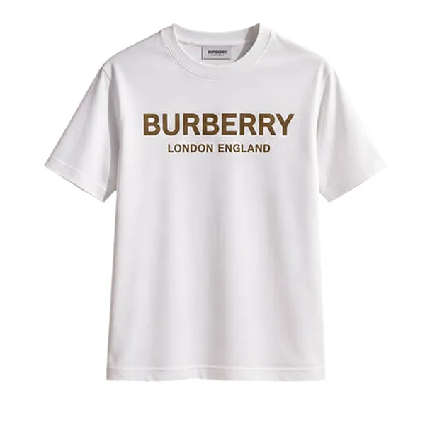 Áo Thun Nam Burberry T-Shirt White With Brown Lettering 8104234 Màu Trắng Size S