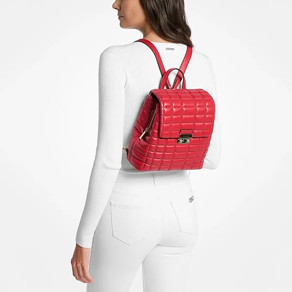 Balo Nữ Michael Kors MK Tribeca Small Quilted Leather Backpack 30F5G2RB1L Màu Đỏ