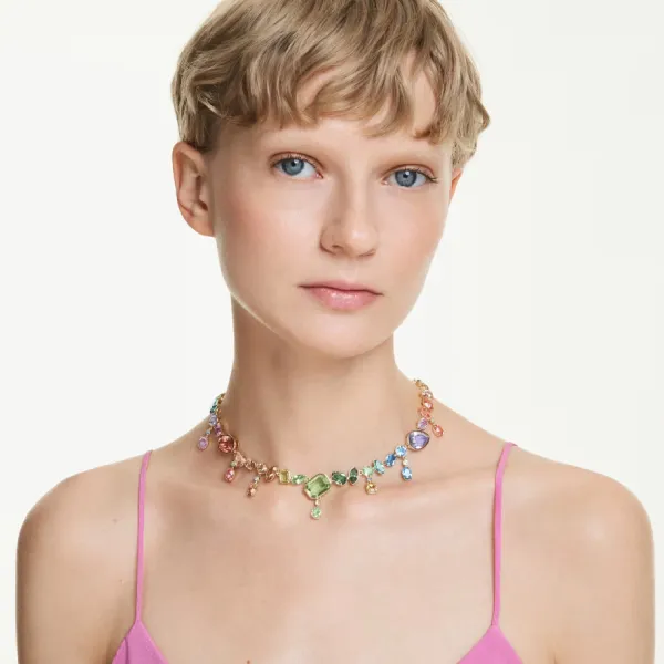 Dây Chuyền Nữ Swarovski Gema Necklace Mixed Cuts, Dangling Crystals, Multicolored, 18K Gold Finish 5737443 Phối Màu