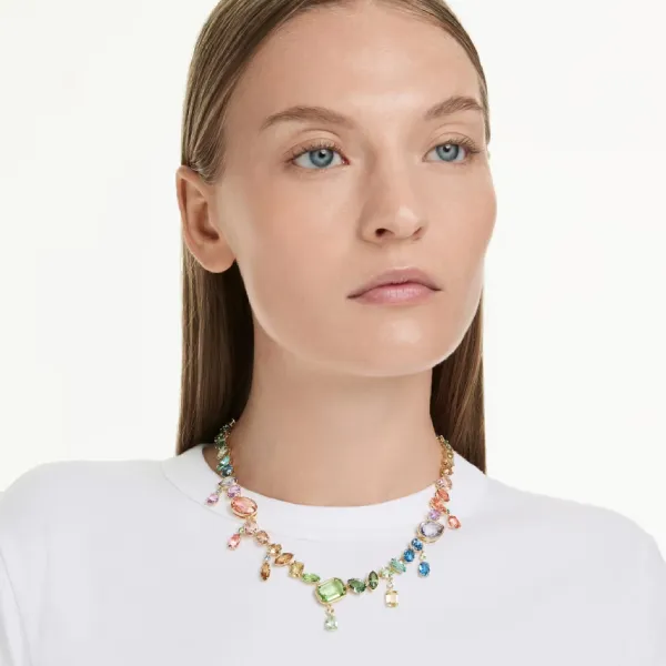 Dây Chuyền Nữ Swarovski Gema Necklace Mixed Cuts, Dangling Crystals, Multicolored, 18K Gold Finish 5737443 Phối Màu