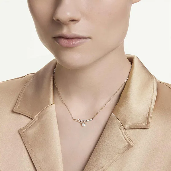 Dây Chuyền Nữ Swarovski Matrix Necklace Round Cut, White, 18K Rose Gold Finish 5763823 Màu Vàng Hồng
