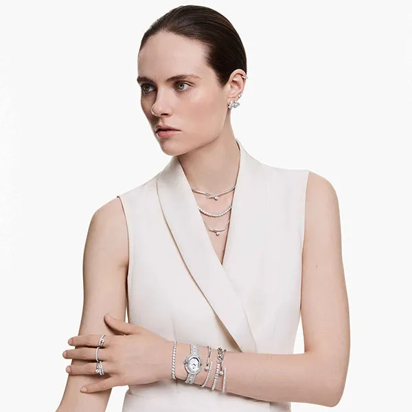 Dây Chuyền Nữ Swarovski Matrix Necklace Round Cut White Rhodium Plated 5753568 Màu Trắng Bạc