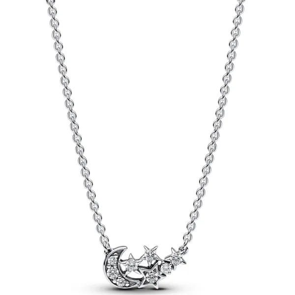 Dây Chuyền Nữ Pandora Sparkling Moon & Star Collier Necklace 392991C01 Màu Bạc