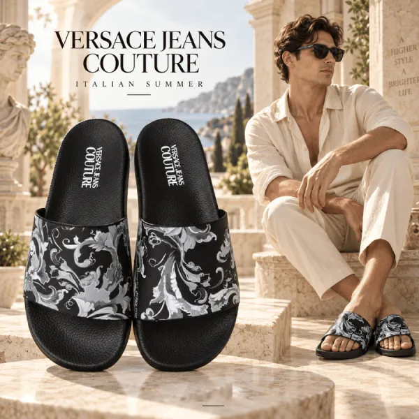 Dép Nam Versace Black Slides With Black Pattern 79YA3SQ4 Màu Đen Size 39