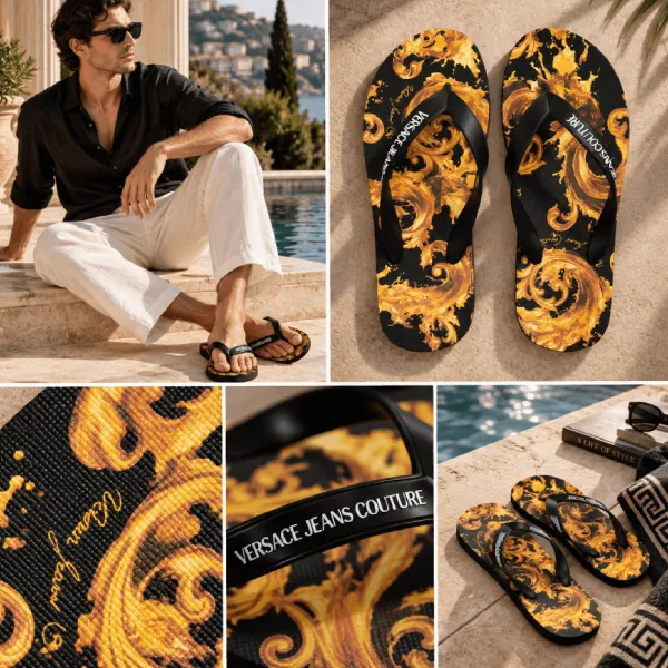 Dép Xỏ Ngón Nam Versace Jeans Couture 80YA3SQ7 ZSS80 Màu Đen Vàng Size 41