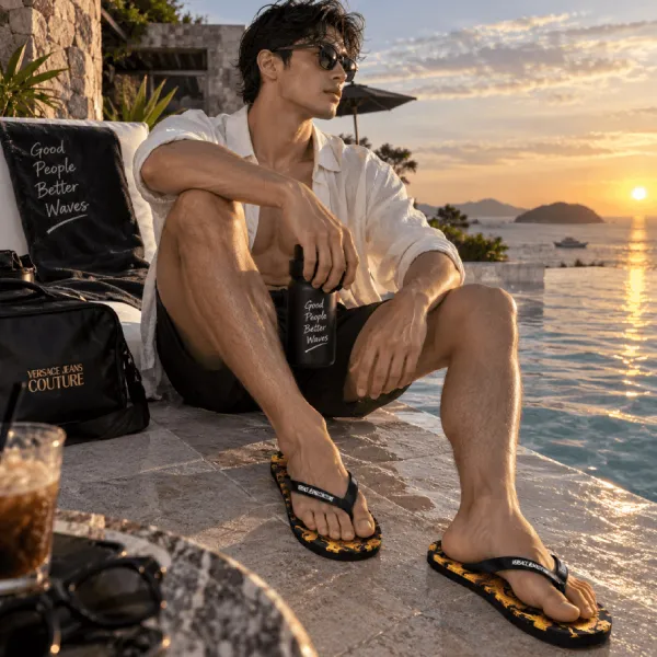 Dép Xỏ Ngón Nam Versace Jeans Couture 80YA3SQ7 ZSS80 Màu Đen Vàng Size 41