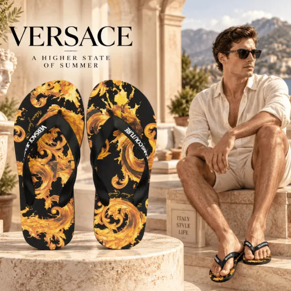 Dép Xỏ Ngón Nam Versace Jeans Couture 80YA3SQ7 ZSS80 Màu Đen Vàng Size 41