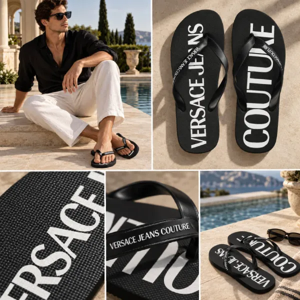 Dép Xỏ Ngón Nam Versace Jeans Couture 80YA3SQ7 ZSS81 Màu Đen Size 40