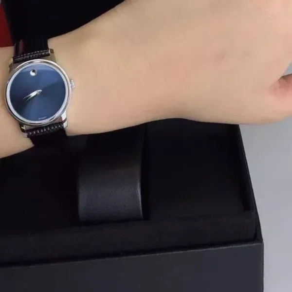 Đồng Hồ Nữ Movado Museum Leather Watch Màu Đen
