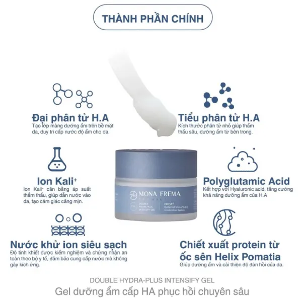 Gel Dưỡng Ẩm Chuyên Sâu, Phục Hồi Và Tăng Cường Độ Đàn Hồi Mona Frema Double Hydra-Plus Intensify 50g