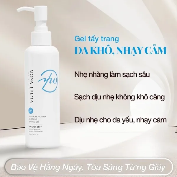 Gel Tẩy Trang Cho Da Khô Và Da Nhạy Cảm Mona Frema UPA Ultra-pure Naturex Soothing Removal Gel 200ml