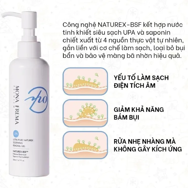 Gel Tẩy Trang Cho Da Khô Và Da Nhạy Cảm Mona Frema UPA Ultra-pure Naturex Soothing Removal Gel 200ml