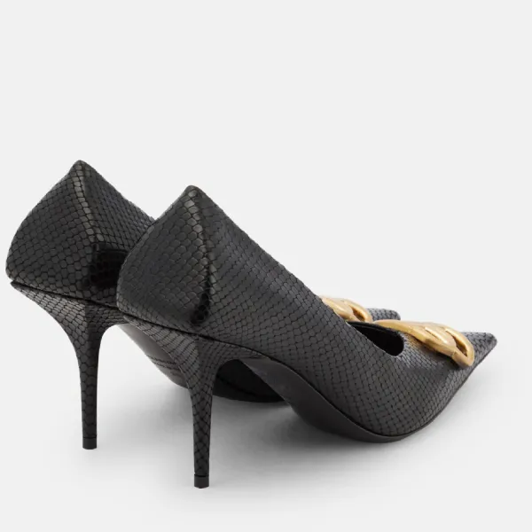 Giày Cao Gót Nữ Balenciaga Square Knife BB Croc-effect Leather Pumps Màu Đen Size 36.5