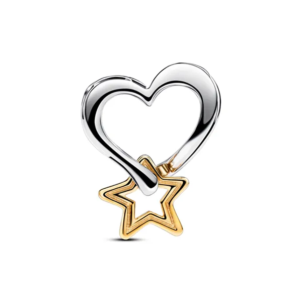 Hạt Vòng Charm Pandora 14K Gold Plated Heart And Star Design 763513C00 Màu Bạc Vàng