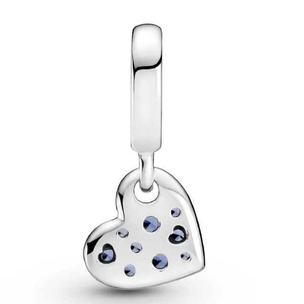 Hạt Vòng Charm Pandora Stellar Blue Pavé Tilted Heart Dangle Charm 799404C01 Màu Bạc