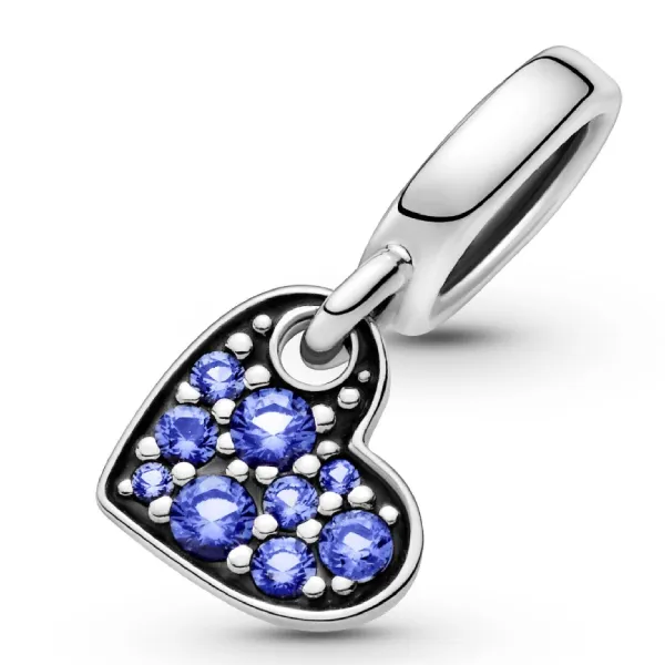 Hạt Vòng Charm Pandora Stellar Blue Pavé Tilted Heart Dangle Charm 799404C01 Màu Bạc