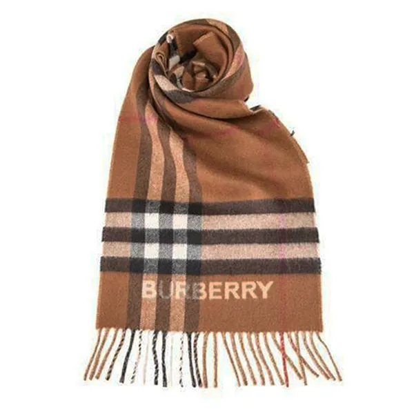 Khăn Quàng Cổ Burberry Two-Tone Checkered Cashmere Scarf Màu Nâu Kẻ