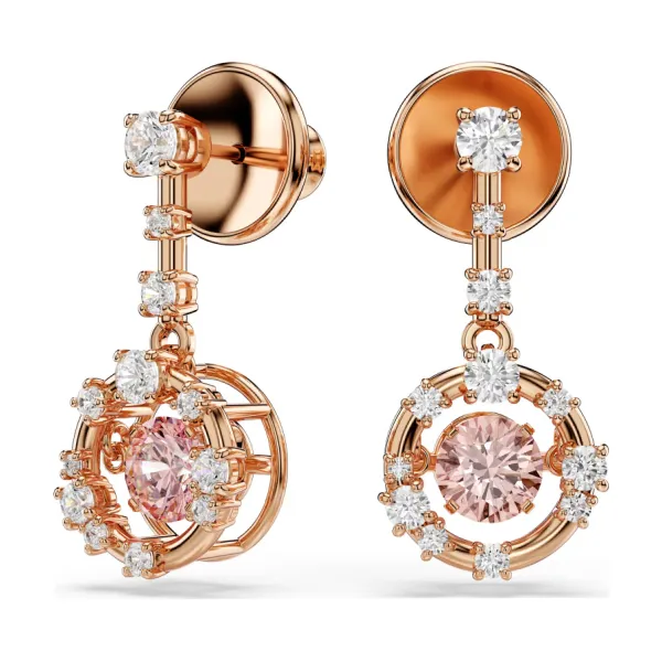 Khuyên Tai Nữ Swarovski Constella Drop Earringsround Cut, Dancing Stone, Pink, 18k Rose Gold Finish 5744239 Màu Vàng Hồng
