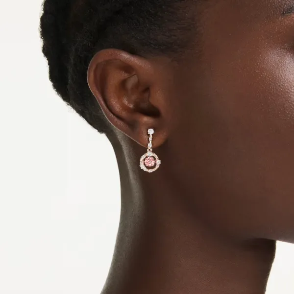 Khuyên Tai Nữ Swarovski Constella Drop Earringsround Cut, Dancing Stone, Pink, 18k Rose Gold Finish 5744239 Màu Vàng Hồng