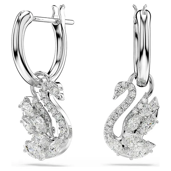 Khuyên Tai Nữ Swarovski Swan Drop earrings Mixed Cuts, Swan, White, Rhodium Plated 5759942 Màu Bạc Trắng