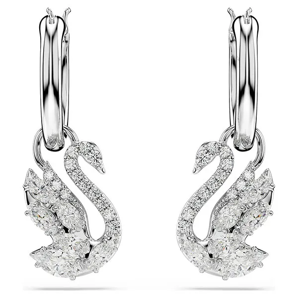 Khuyên Tai Nữ Swarovski Swan Drop earrings Mixed Cuts, Swan, White, Rhodium Plated 5759942 Màu Bạc Trắng