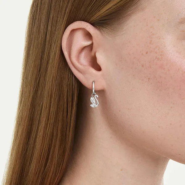Khuyên Tai Nữ Swarovski Swan Drop earrings Mixed Cuts, Swan, White, Rhodium Plated 5759942 Màu Bạc Trắng
