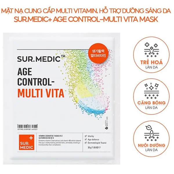 Mặt Nạ Cung Cấp Multi Vitamin Và Hỗ Trợ Dưỡng Sáng Da Sur.Medic+ Age Control-Multi Vita Mask 30g