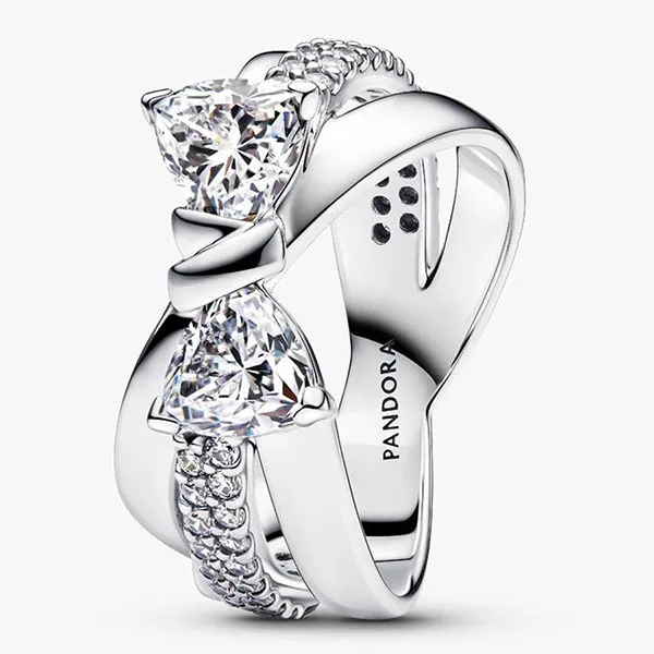 Nhẫn Nữ Pandora Sparkling Bow Crossover Ring Sterling Silver 193553C01 Màu Bạc Trắng Size 50