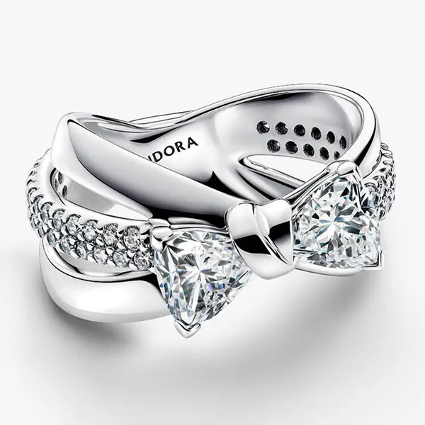 Nhẫn Nữ Pandora Sparkling Bow Crossover Ring Sterling Silver 193553C01 Màu Bạc Trắng Size 50