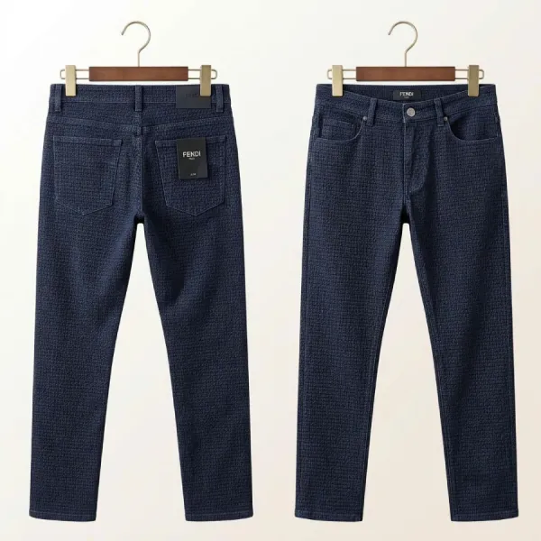 Quần Jean Nam Fendi Dark Blue Velvet Jeans With All-over Lettering FLP201 AGZU F0QG0 Màu Xanh Đậm Size 31