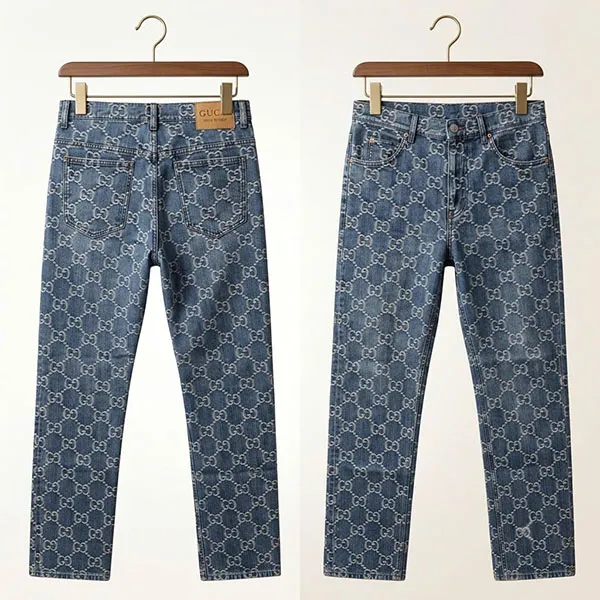 Quần Jean Nam Gucci Monogram 623953 XDCXD 4632 Màu Xanh Họa Tiết Size 32