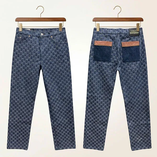 Quần Jean Nam Gucci Monogram 649092 XDBK1 4266 Màu Xanh Họa Tiết Size 32