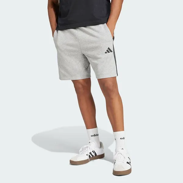 Quần Short Nam Adidas Essential 3-Striped Fishbone Knit JE6419 Medium Grey Heather/ Black Màu Xám Nhạt Size XS