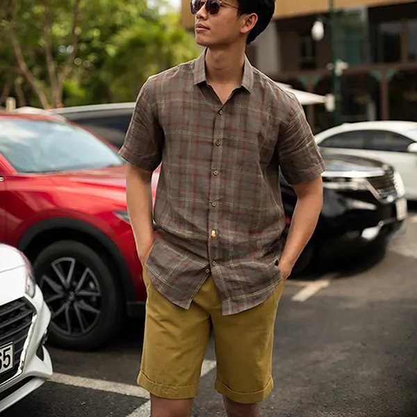 Quần Short Nam F2 Fashion & Freedom Men's Blue Striped Linen Shirt SMMN015-XRS-S-0522-1 Màu Xanh Rêu Size S