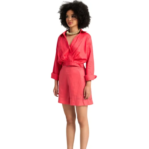 Quần Short Nữ F2 Fashion & Freedom Linen Free-Spirited QS88-DH-S-0723 Màu Đỏ Hồng Size S